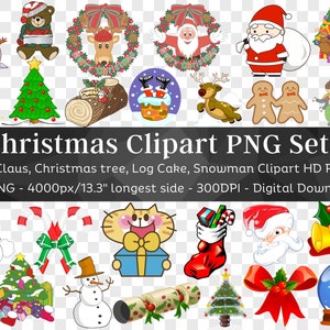 Weihnachten Clipart 65 PNG Set 1 | Weihnachtsmann Rentier Geschenk Baum Schneemann Geschenk Cane Cake | Shirt Tassen PNG für Sublimation| Digitaler Download