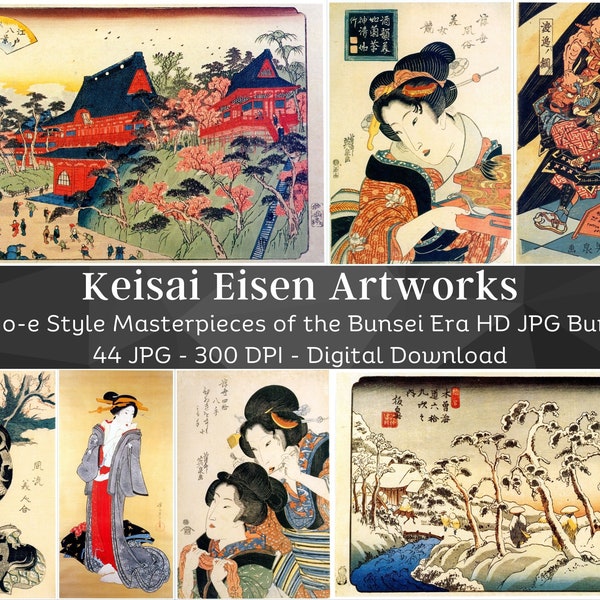 Keisai Eisen Ukiyo-e Artworks | 44 HQ Digital Image Bundle | Vintage Japan Woodblock Print Wall Art Collection| Bunsei Era| Instant Download