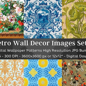 Retro Floral Wallpapers | 20 Digital Vintage Wallpapers V4 | Old Rustic Digital Wallpaper Texture | Scrapbook, Background | Instant Download