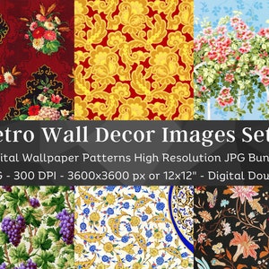 Retro Floral Wallpapers | 20 Digital Vintage Wallpapers V2 | Old Rustic Digital Wallpaper Texture | Scrapbook, Background | Instant Download