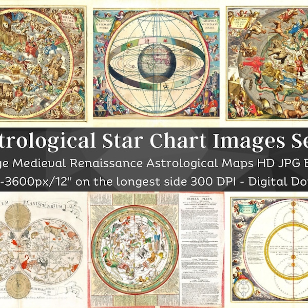 Astrological Star Chart Images | 32 HQ Digital Image Bundle 1 | Medieval Renaissance Maps| Constellations Zodiac| Instant Download| Com. Use