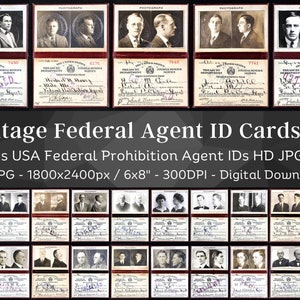 Vintage 1920s USA Federal Prohibition Agent Identity Cards HD Image V4 | Government Photo ID Junk Journal Ephemera Bundle | Digital Download