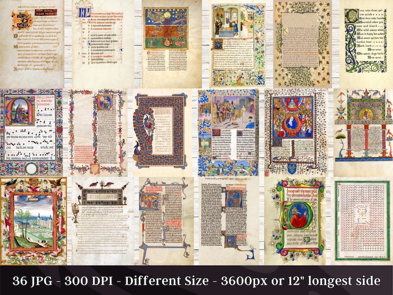 Illuminated Manuscript 36 Medieval Religious Renaissance Illustrations ...