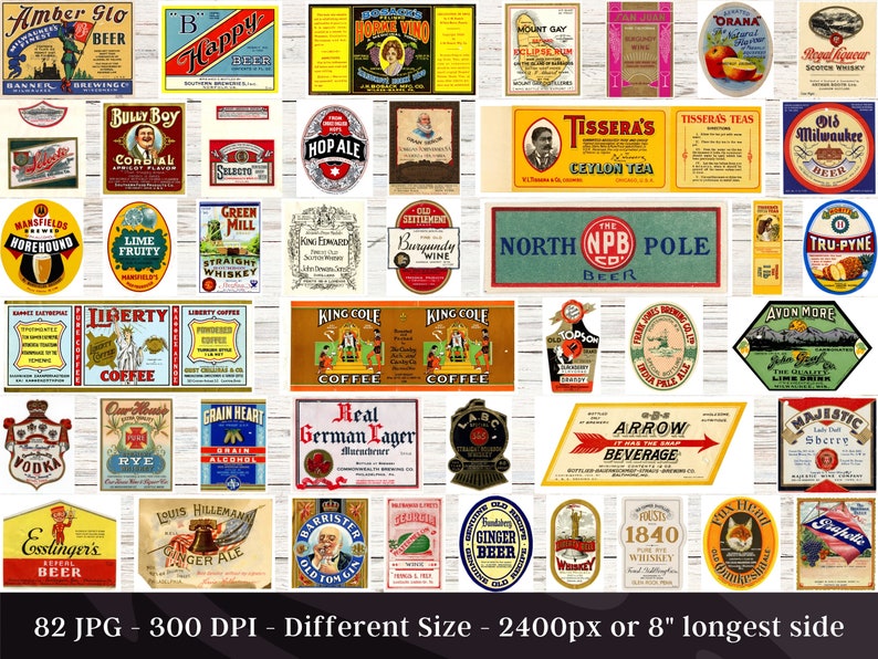 Vintage Beverage Labels Kit 82 HQ Digital JPG Bundle 2 | Retro Drink Bottle Label | Alcohol & Non Alcoholic Drink Labels | Instant Download bild 3