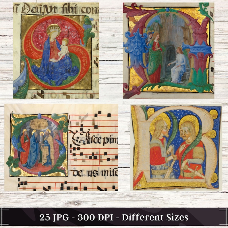 25 Illuminated Manuscripts Pages | Medieval Junk Journal | Historiated ...