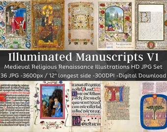 Illuminated Manuscript 36 Medieval Religious Renaissance Illustrations V1 | Gothic Vintage Printable Junk Journal Pages | Instant Download
