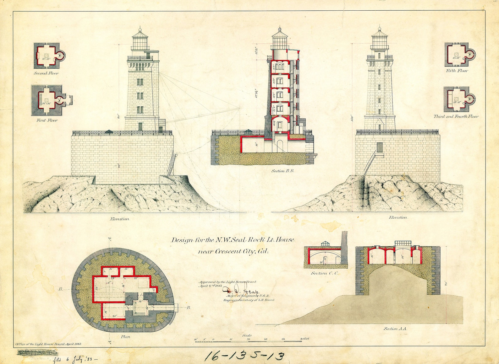 36 Vintage Lighthouse Blueprint Illustrations | Digital Architectural ...