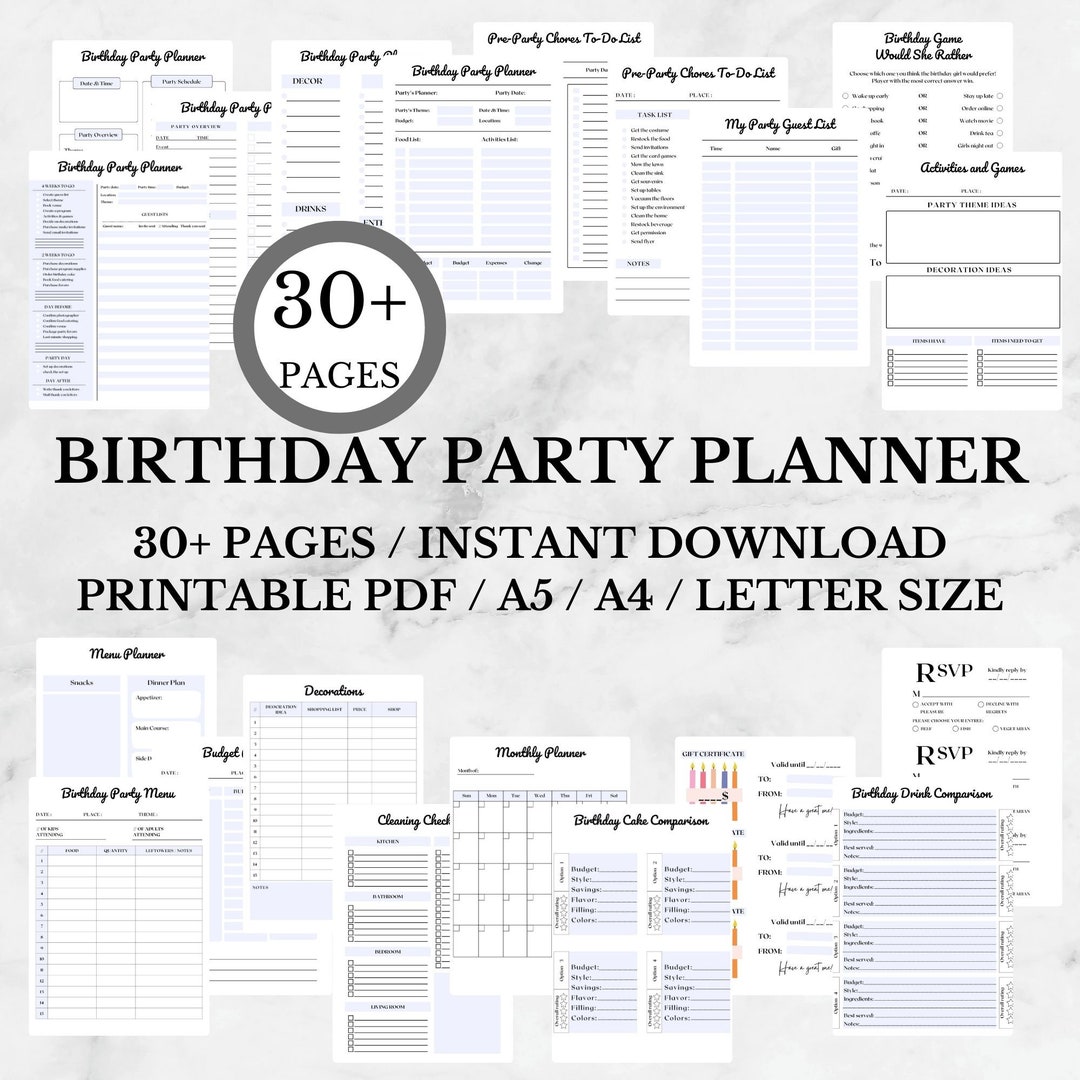 Birthday Planner Printable | Party Planner Pdf | Party Checklist ...