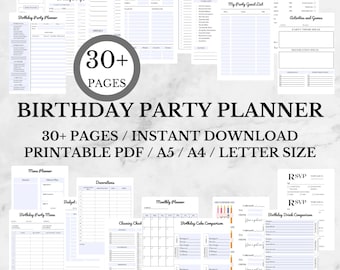 Birthday Planner Printable | Party Planner Pdf | Party Checklist | Birthday Party Games | Event Organizer | Guest List Tracker| Letter A4 A5