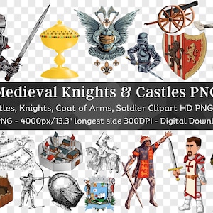 Arte medieval y caballería Clipart 35 PNG/ Soldado, Caballero, Escudo de armas, Heráldica, Castillo, Fuerte, Armadura, PNG/ Diario de chatarra de Scrapbook medieval