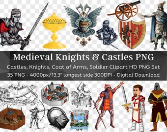 Art médiéval & Knighthood Clipart 35 PNG | Soldat, Chevalier, Armoiries, Héraldique, Château, Fort, Armure, PNG| Scrapbook médiéval Junk Journal