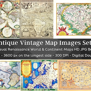 25 Antique Map Images | Medieval Renaissance Maps Set 3 | Scrapbook Junk Journal World Map | Vintage Retro Map | Instant Download | Com. Use