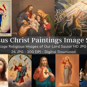 Vintage Jesus Christ Painting Images | 24 HQ Digital Image Bundle | Antique Christian Wall Art Collection | Instant Download| Commercial Use