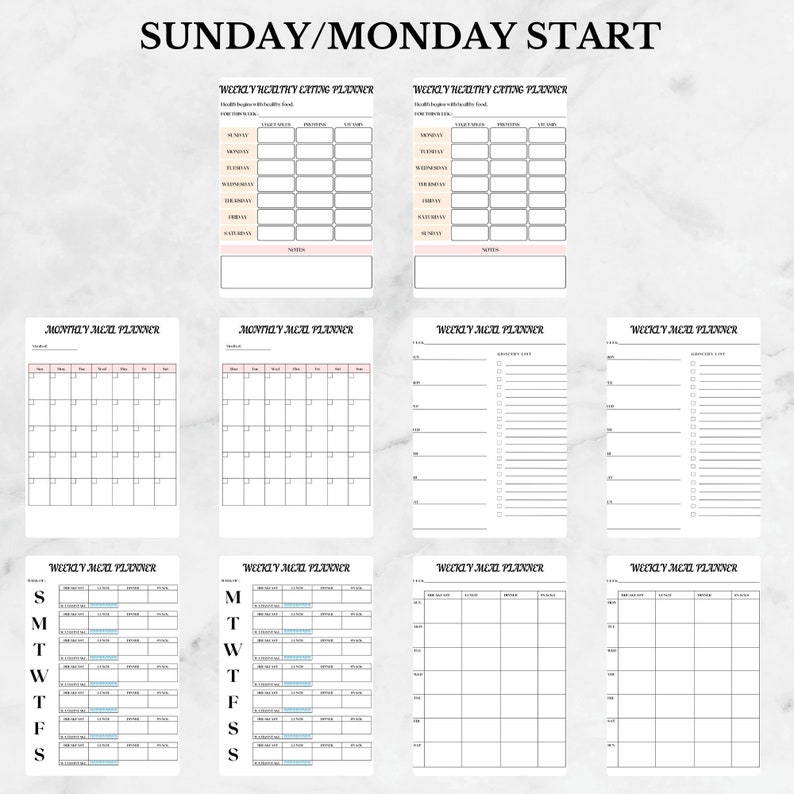 Meal Planner Printable Daily Food Diary Bundle Pdf Fitness Diet Menu DIY Recipe Book Weekly Food