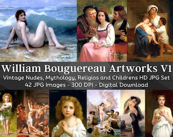 William Bouguereau Paintings| 42 HQ Digital Printable Image Set 1| Vintage Antique Victorian Classical Wall Art Collection| Instant Download