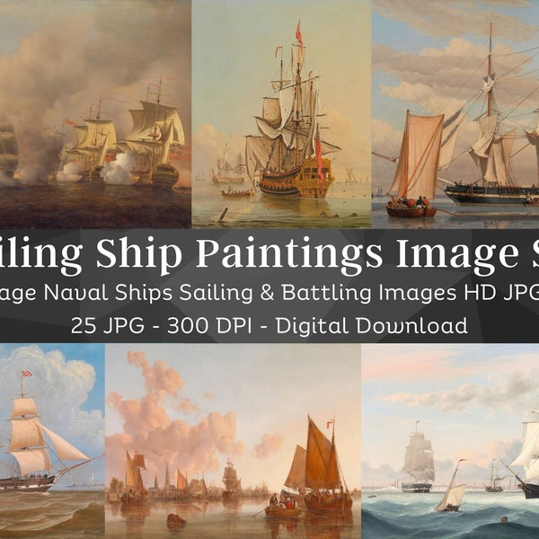 Vintage Segelschiff Malerei Bilder | 25 HQ Digital Bundle | Seeschlacht Motiv| Antike Ölgemälde Wandkunst Sammlung | Sofort Download