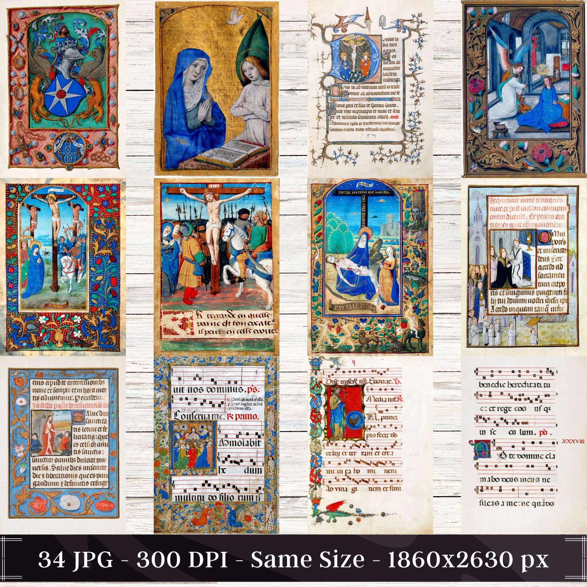 Illuminated Manuscripts Bundle | 34 Medieval Junk Journal Pages | HQ ...