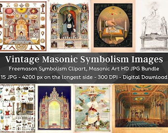 Vintage Masonic Symbol Images | 15 HQ Digital Image Bundle | Antique Freemason Wall Art Collection | Mysterious Signs | Instant Download