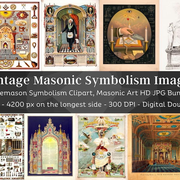 Vintage Masonic Symbol Images | 15 HQ Digital Image Bundle | Antique Freemason Wall Art Collection | Mysterious Signs | Instant Download