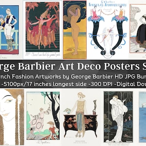 George Barbier Obras de arte art déco francesas y carteles de moda Set 3/ 34 JPG HQ Paquete de imágenes digitales/ Colección de arte de pared de la década de 1920/ Descarga instantánea