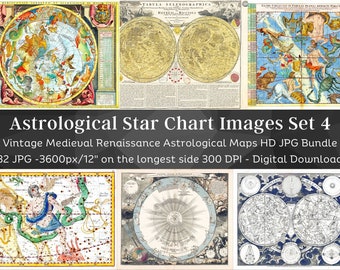 Astrological Star Chart Images | 32 HQ Digital Image Bundle 4 | Constellations Zodiac| Medieval Renaissance Maps| Instant Download| Com. Use
