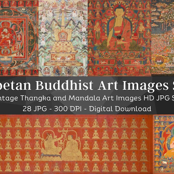 Vintage Tibetan Buddhist Thangka & Mandala Art Images | 28 HQ Digital Image Bundle | Antique Buddhist Wall Art Collection | Instant Download