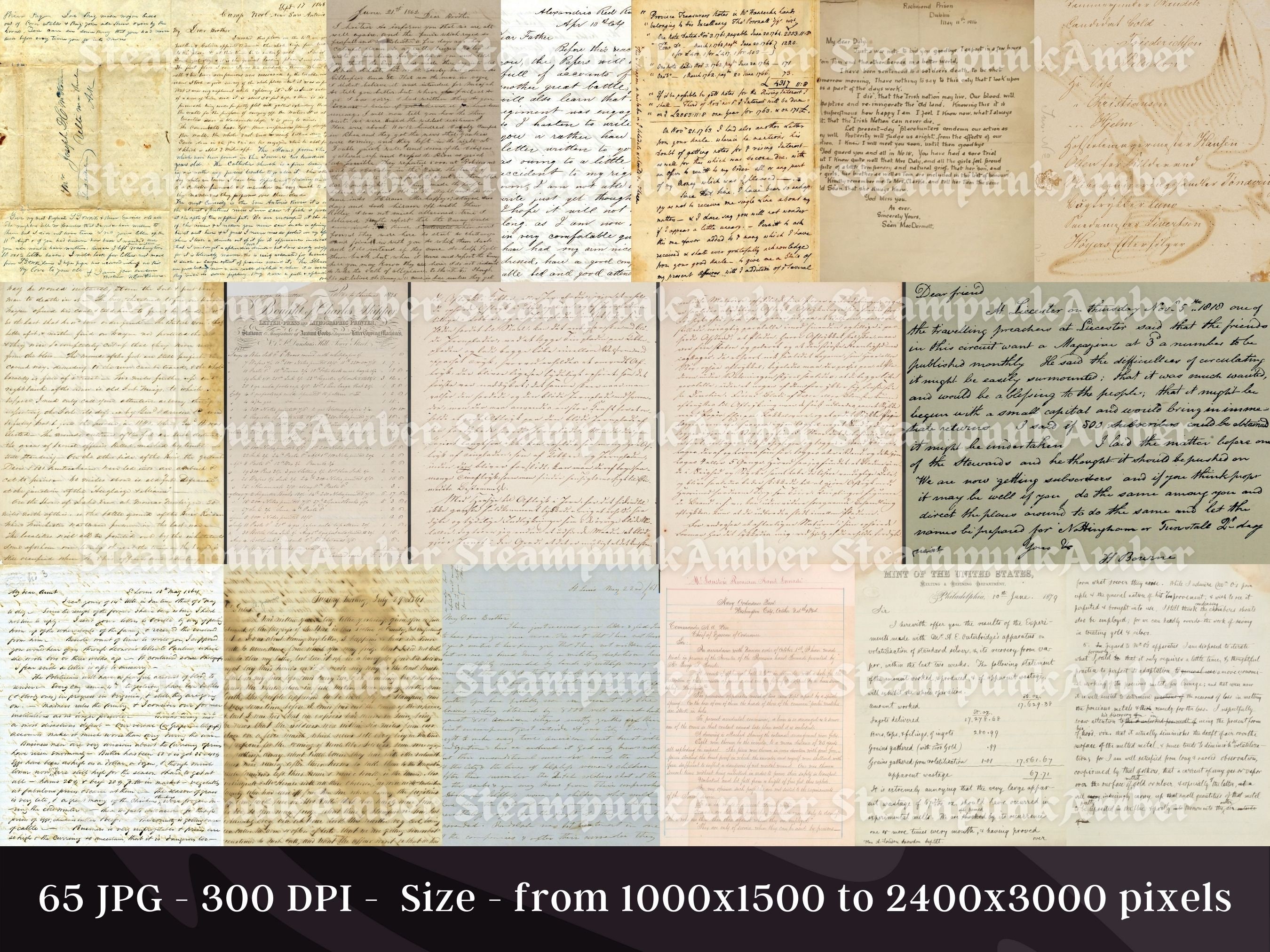 Retro Typed Notes 65 Vintage Handwritten Letters & Notes | Paper Bundle | Old Digital ...