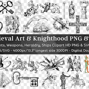 Mittelalterliche Kunst & Ritterschaft Clipart 94 PNG, SVG | Soldaten, Waffen, Heraldik, Schiffe, Ornamente | Mittelalterliches Sammelalbum| Cricut Cut Dateien, Vektor