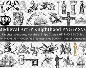 Medieval Art & Knighthood Clipart 94 PNG, SVG | Soldiers, Weapons, Heraldry, Ships, Ornaments | Medieval Scrapbook| Cricut Cut Files, Vector
