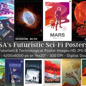 NASA Futuristic Sci-Fi Poster N2| 19 JPG HQ Digital Image Bundle| Minimalist Boys Room Space Wall Art Sci-Fi Travel Poster| Instant Download