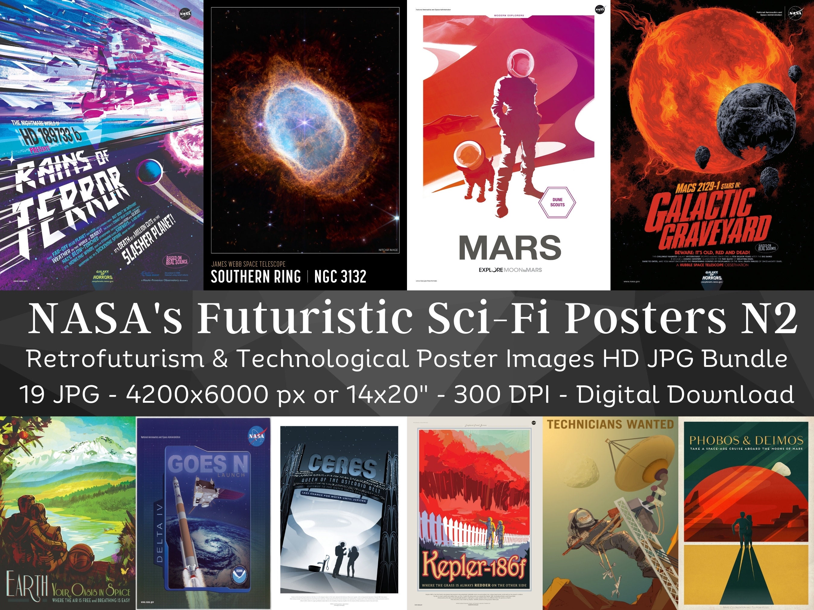 NASA Futuristic Sci-Fi Poster N2| 19 JPG HQ Digital Image Bundle| Minimalist Boys Room Space Wall Art Sci-Fi Travel Poster| Instant Download