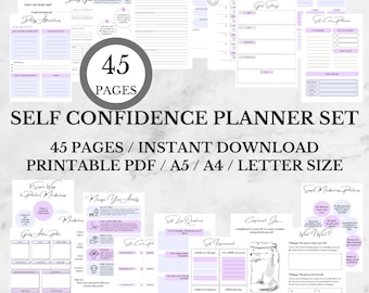 Dagboek voor zelfvertrouwen en eigenwaarde | Gids voor zelfliefde | Afdrukbaar welzijnswerkblad | Zelfzorgplanner | Stemmingstracker PDF A4 A5