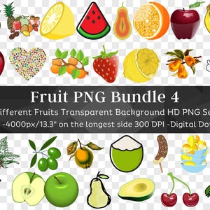 Fruit Image Bundle 75 PNG N4 | Banana, Cherry, Kiwi, Lime, Peach, Apple, Orange, Grape | Note Apps Sticker, Junk Journal | Digital Download