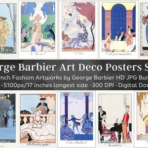 George Barbier Obras de arte art déco francesas y carteles de moda Set 2/ 34 JPG HQ Paquete de imágenes digitales/ Colección de arte mural de la década de 1920/ Descarga instantánea