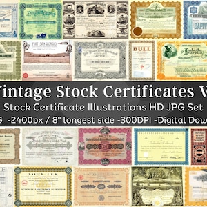 61 illustrations vintages de certificats boursiers V1 | Documents obligataires et actions des années 1800-1900 | Éphémères pour journaux indésirables | Téléchargement instantané