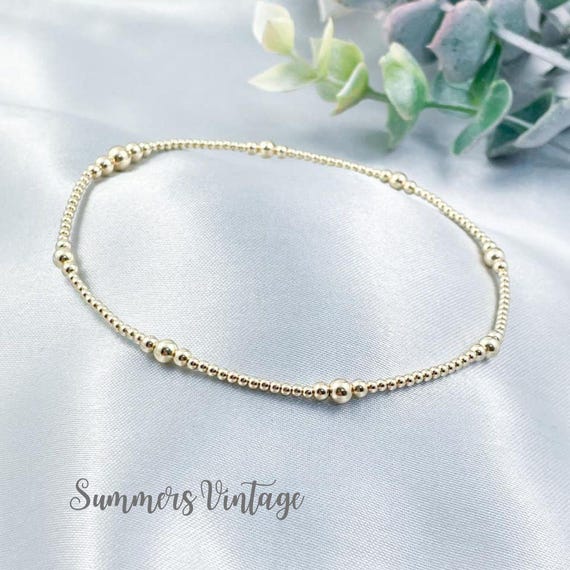 14k Gold-filled Stretch Anklet, Simple Dainty 2mm Ball Bead