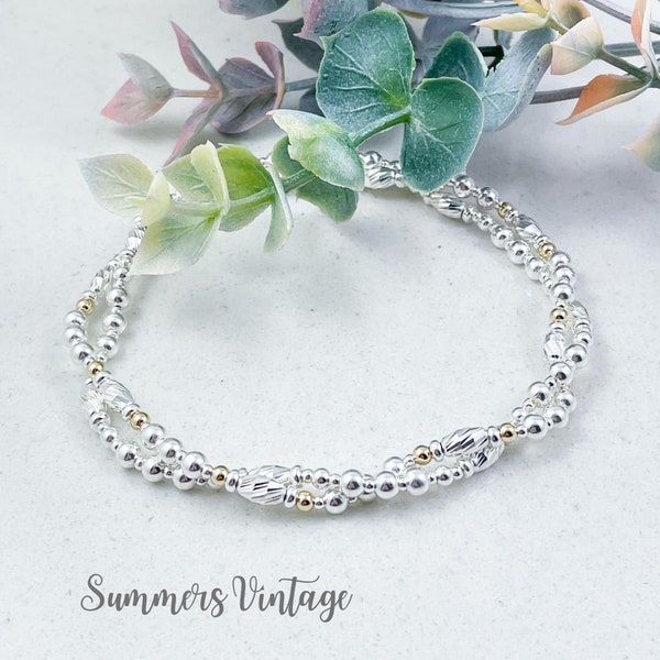 Gold and Sterling Silver Anklet Set, Dainty Sparkly Stretchy Ankle Bracelets, Summers Jewellery