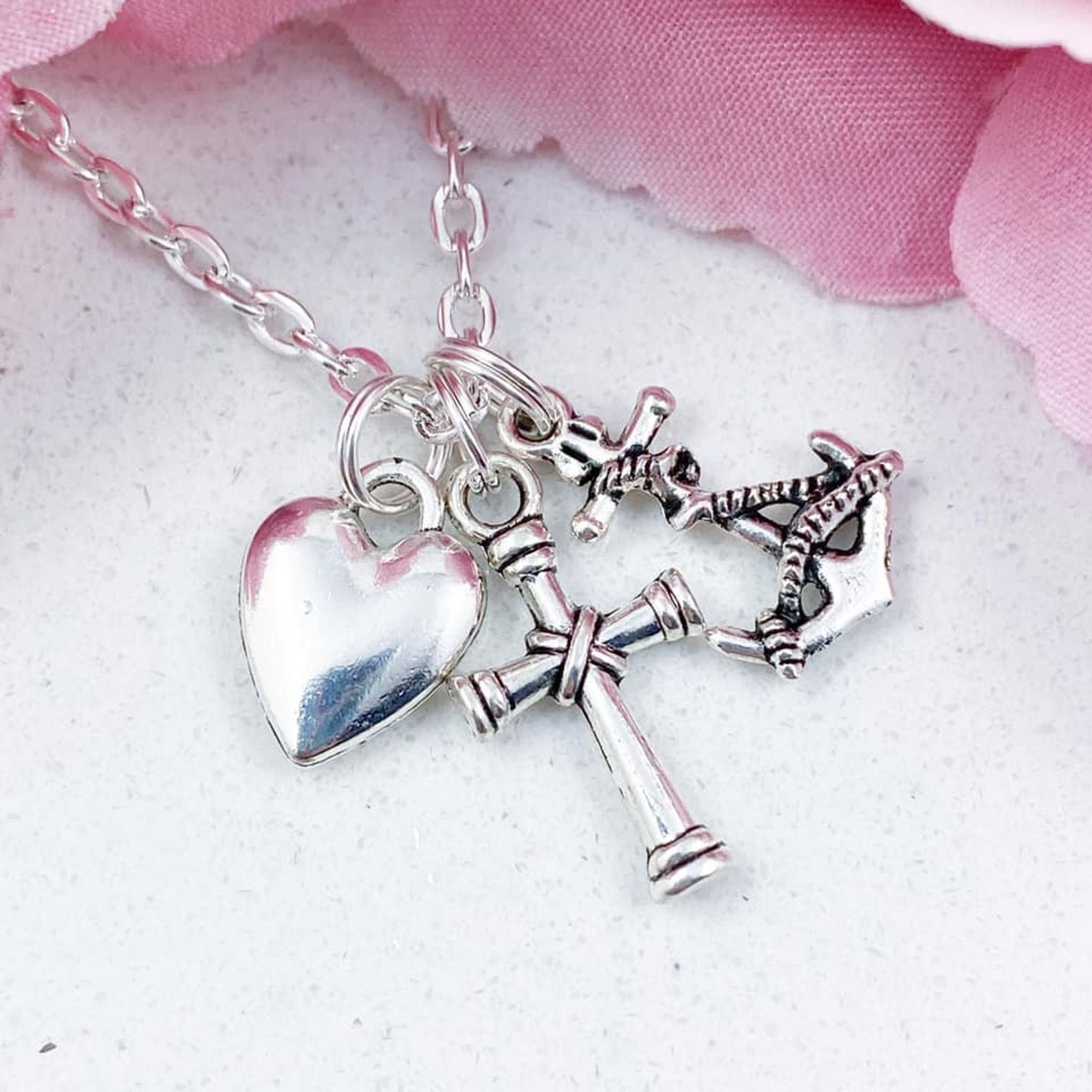 Faith Hope and Charity Silver Necklace Anchor Heart and Etsy