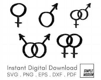Hand Drawn Gender Symbols SVG Bundle files for Cutting, Bold Minimalist Expressive Strokes, LGBTQ+ Icons Printables pdf png eps dxf Download