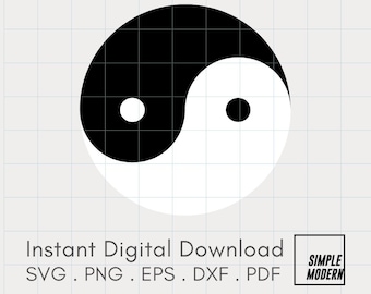 Yin Yang SVG, Minimal Japanese Zen Taoism Symbol, Simple Printable Black and White Clipart, svg pdf png eps dxf, Cricut Silhouette Cut File