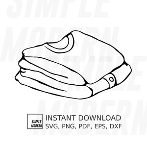 Téléchargement numérique vêtements pliés SVG, blanchisserie noir et blanc dessin illustration, buanderie SVG, fichiers vectoriels dxf, eps, png et pdf