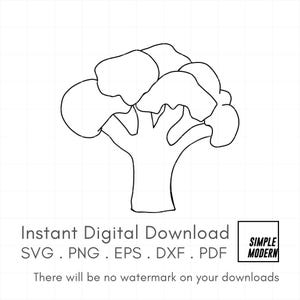 Brocoli SVG dessiné à la main, dessin au trait végétal minimaliste, vecteur d'illustration de contour de décoration de cuisine, téléchargement numérique pour la coupe et l'impression