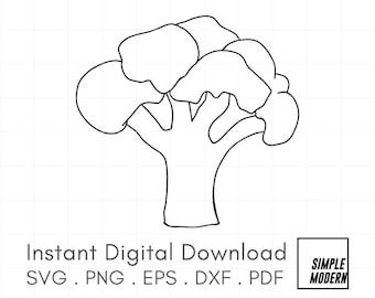 Hand-Drawn Broccoli SVG, Minimalist Vegetable  Line Art, Kitchen Decor Outline Illustration Vector, Digital Download for Cut and Printing
