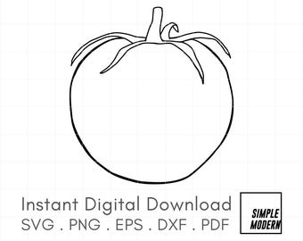 Hand-Drawn Tomato SVG, Simple Minimalist Line Art, Kitchen Decor Clipart Illustration Vector, Instant Digital Download for Cut and Printing