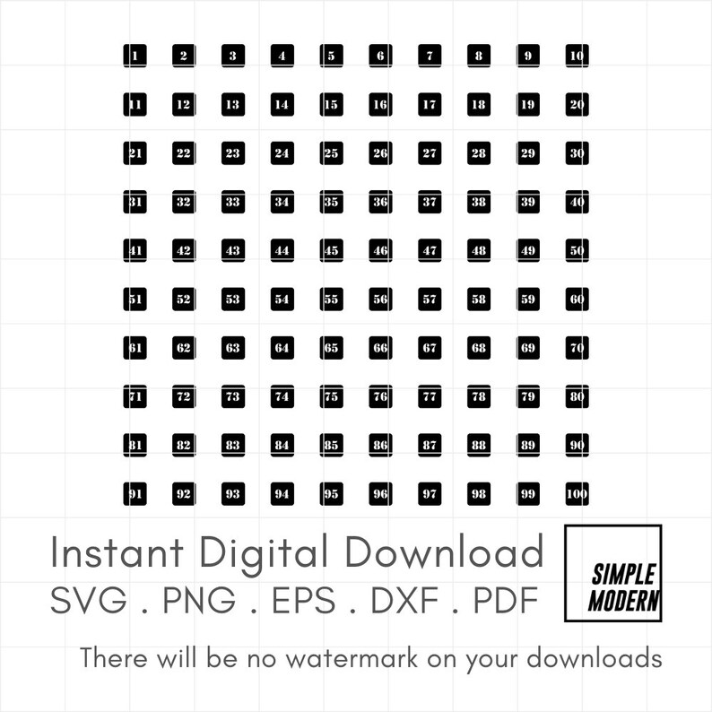 1 To 100 Number SVG Digits In Squares Instant Digital Download Number 1-to-100-number-svg-digits-in-squares-instant-digital-download-number