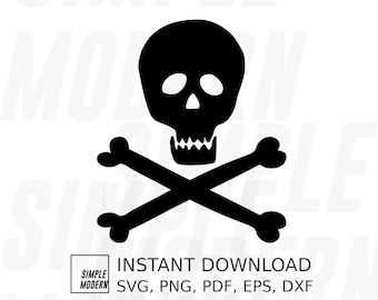 Hand-drawn Skull and Crossbones SVG for Poison Warning Sign in Black, Instant Digital Download Printable Vector Cut File, Halloween SVG