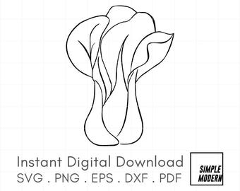 Hand-Drawn Bok Choy SVG, Minimalist Line Art, Asian Green Clipart, Vegetables Drawing Instant Digital Download for Cutting and Printing