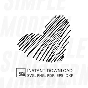 Arquivo SVG de coração rabiscado para corte, download instantâneo de coração desenhado à mão SVG, imagem vetorial de Doodle de amor do dia dos namorados, fundo transparente