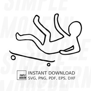 Handgezeichnete Stick People Skateboarder Fallen SVG zum Schneiden, lustiger Skater transparentes PNG zum Drucken, Sofort Download Sport Vektordatei