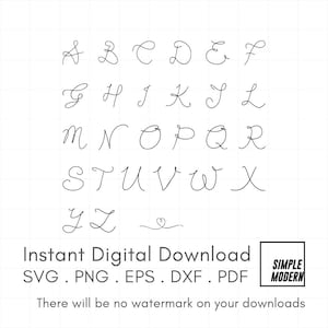 Alfabeto de cuerda SVG con corazón, letras dibujadas a mano para iniciales, monograma de pareja, manualidades con Cricut, diseño de regalo romántico DIY, descarga instantánea